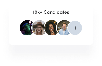 jobholder.png Website button labeled '10k+ Candidates' on a white Canva background, with four circular profile images of diverse employees below, each featuring a small plus icon indicating add or connect
